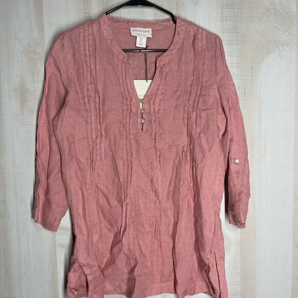 Cynthia Rowley dusty pink linen tunic top pullover style, size small - Picture 5 of 14